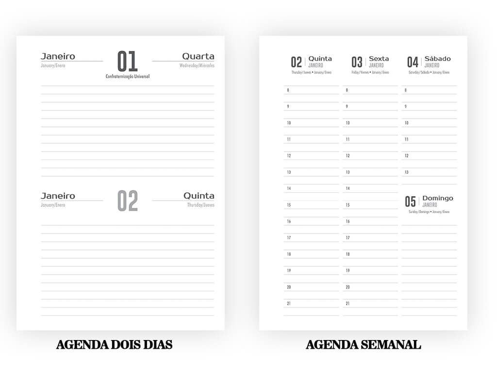 Agenda Dois Dias por Página e Agenda Semanal - Gráfica Cartões Mais Barato