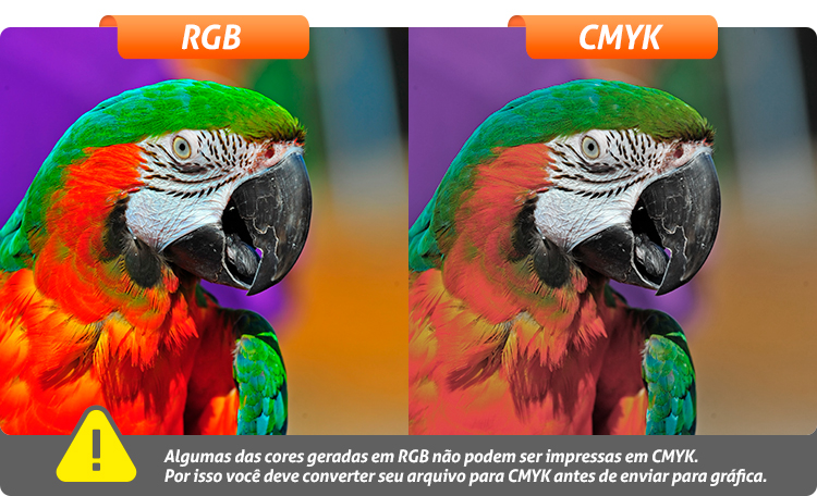 Exemplo da diferença de cores entre uma imagem no modo RGB e no modo CMYK